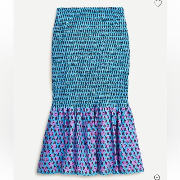 NWT J. CREW Smocked Mermaid Midi Skirt in Floral Block Sz 8 - Picture 1 of 9